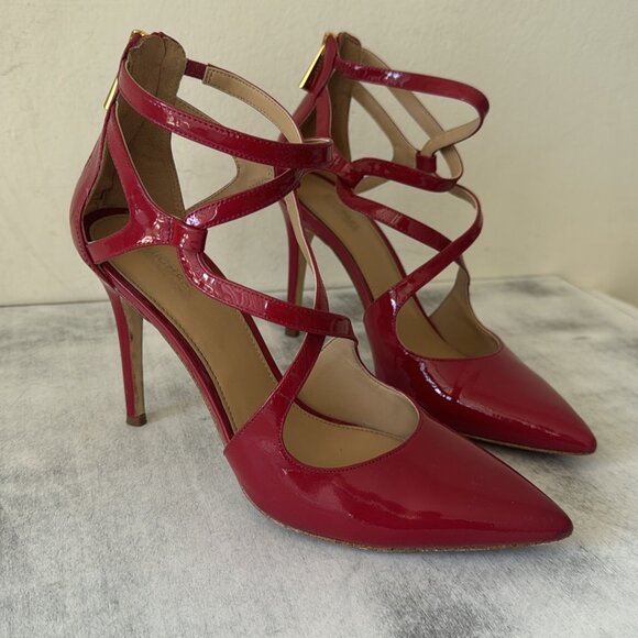 MICHAEL KORS Catia Red Pointed Toe Strappy High Heels 4" Patent Leather Sz.8 - Picture 8 of 15